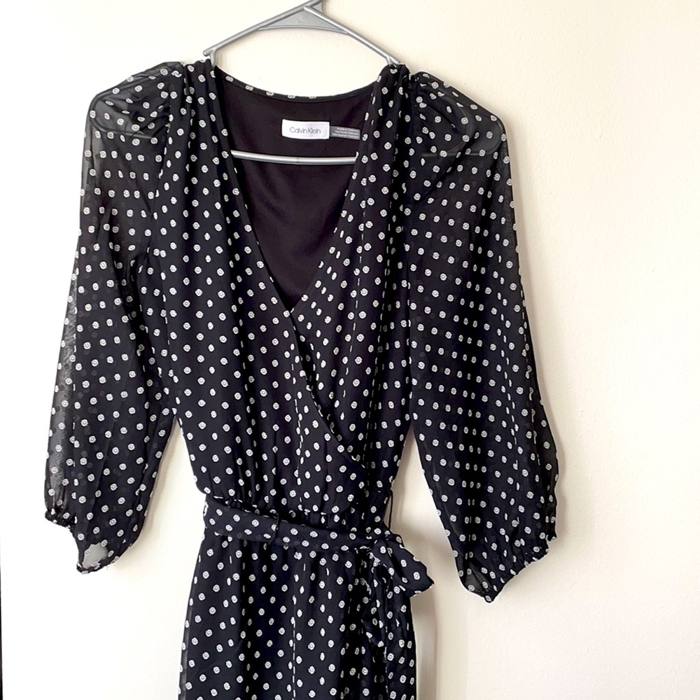 Calvin Klein faux wrap dress with embroidered detailing